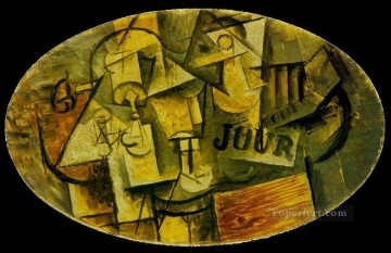 Guitarra de cristal y periódico 1912 Pablo Picasso Pinturas al óleo